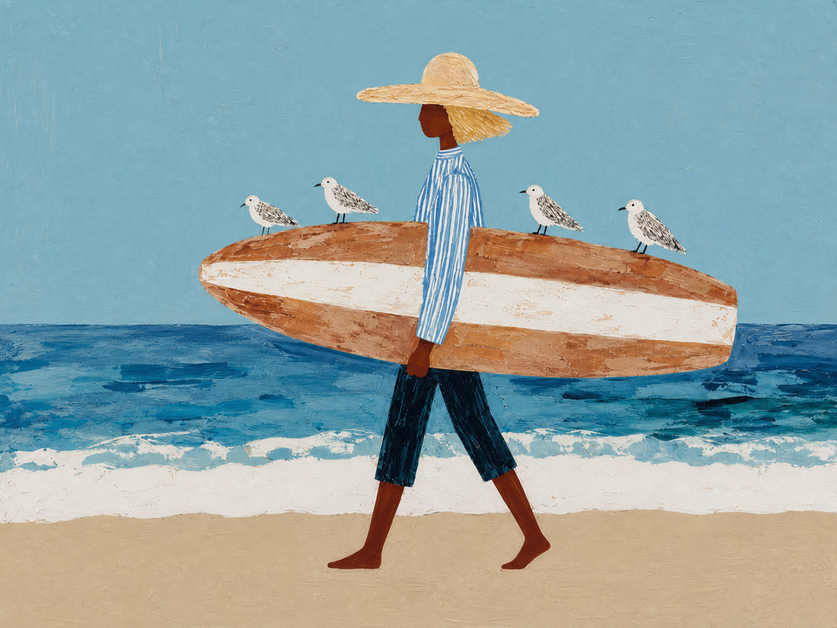 Surfer Girl with Seagulls