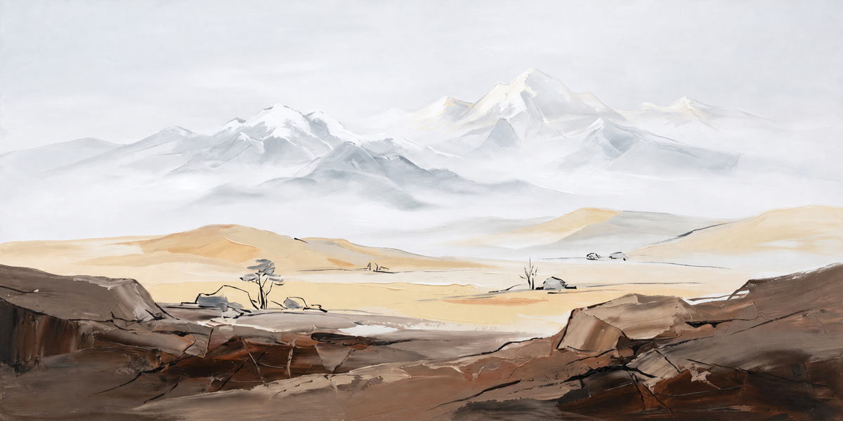 Misty Peaks over Golden Plain