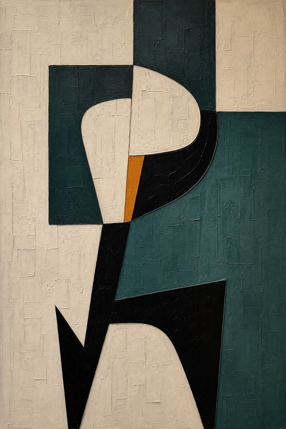 Teal and Ivory Abstract Form Study