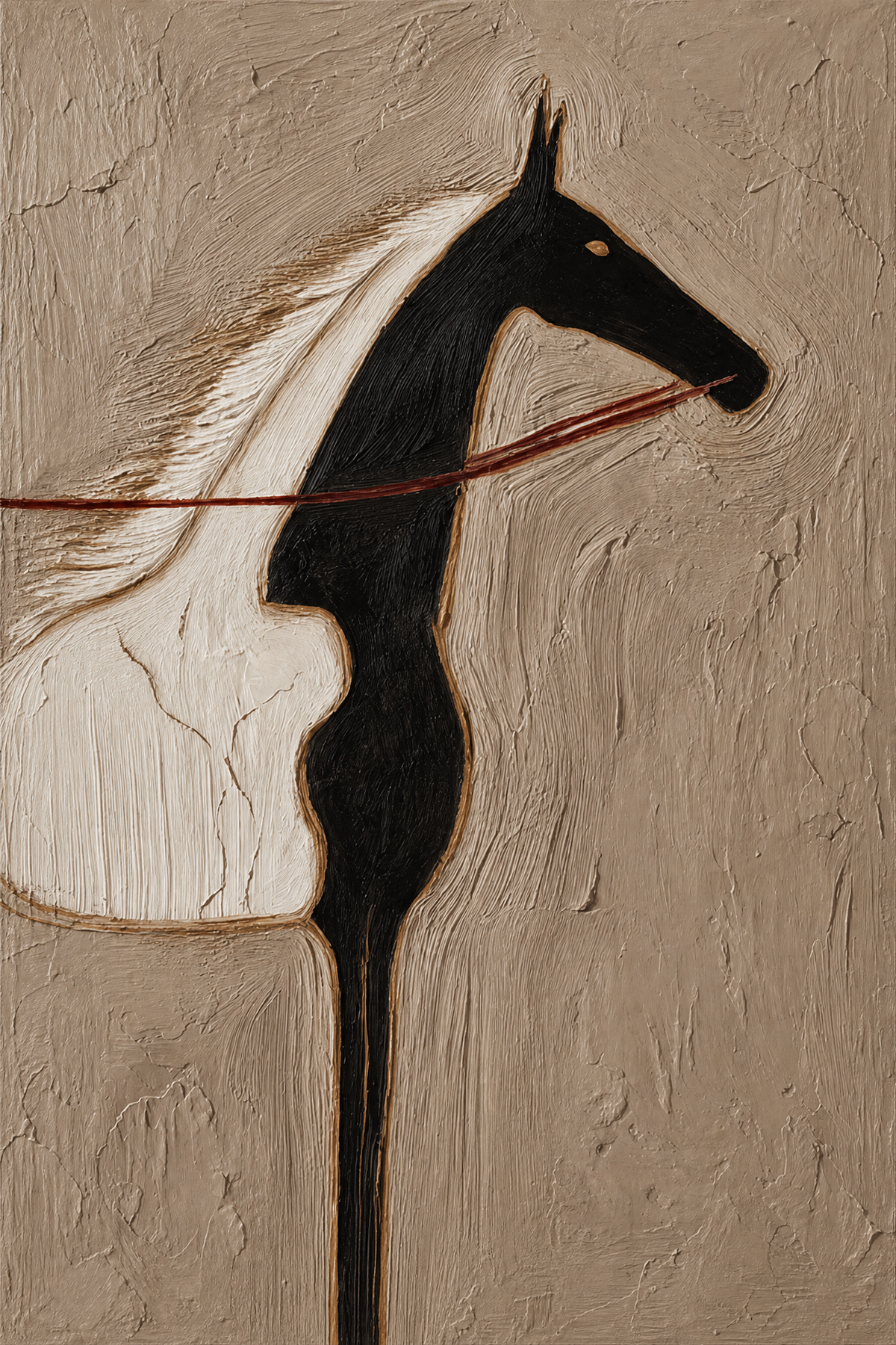 Black Horse and Ivory Mane on Greige Ground