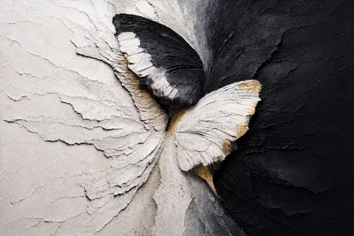 Butterfly in Black and White Textured Plaster