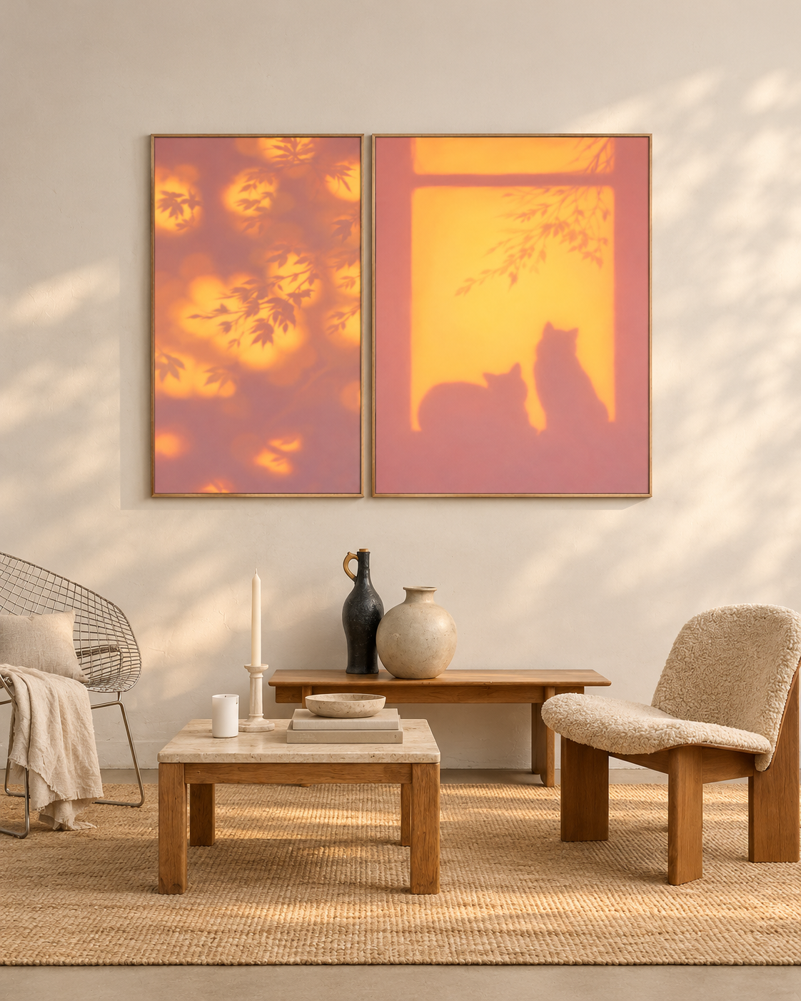 Golden Hour Cats — Two-Panel Canvas Set