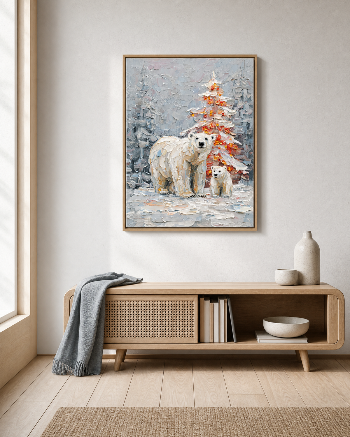 Polar Bears by the Winter Tree
