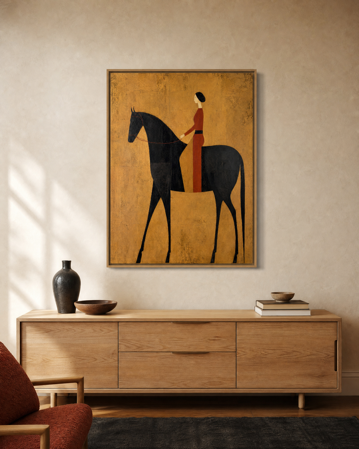 Rider in Terracotta on Golden Ochre Ground