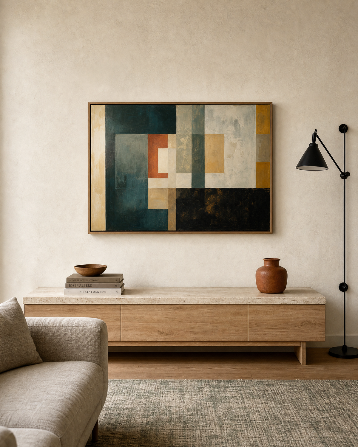 Quiet Grid in Teal and Ochre