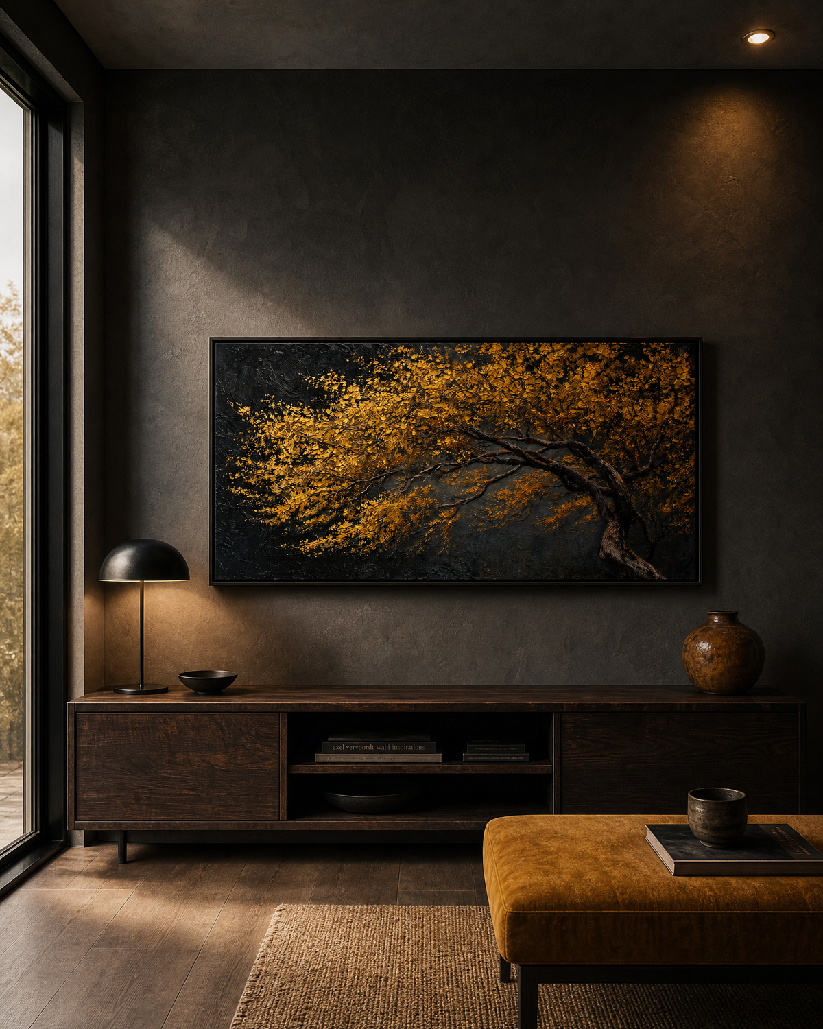Golden Blossom Tree on Charcoal