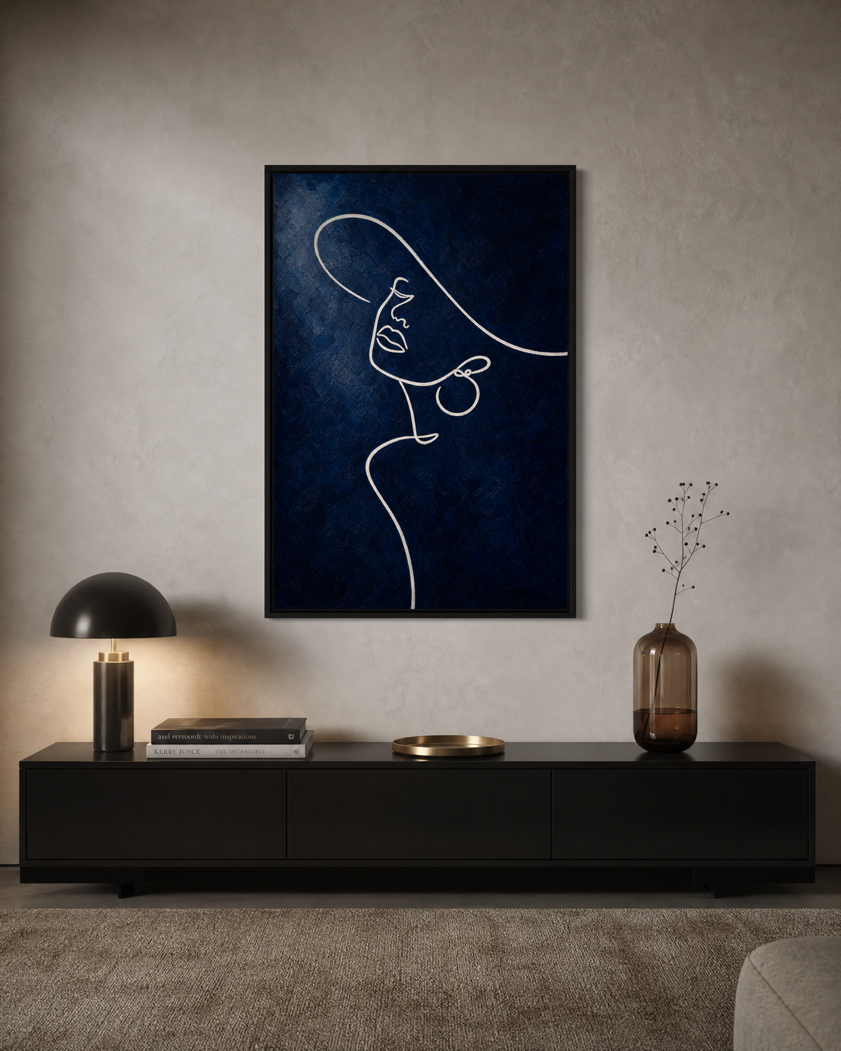 Midnight Muse — Single-Line Portrait in Navy