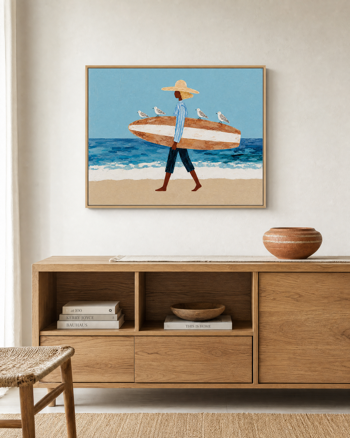 Surfer Girl with Seagulls