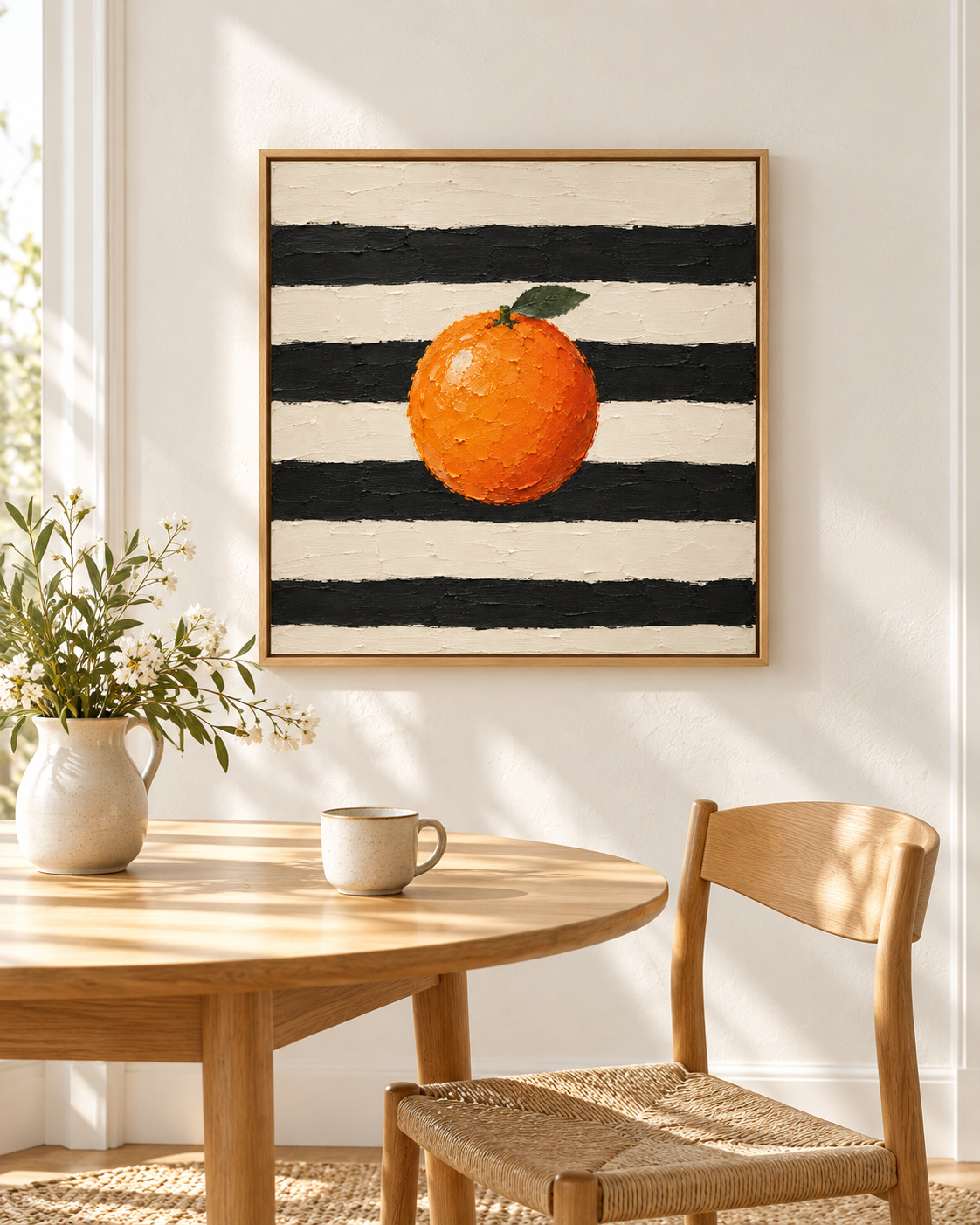 Citrus in Stripes — Orange Still Life Painting