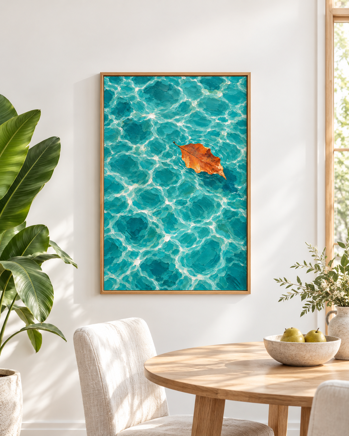 Amber Leaf on Turquoise Water