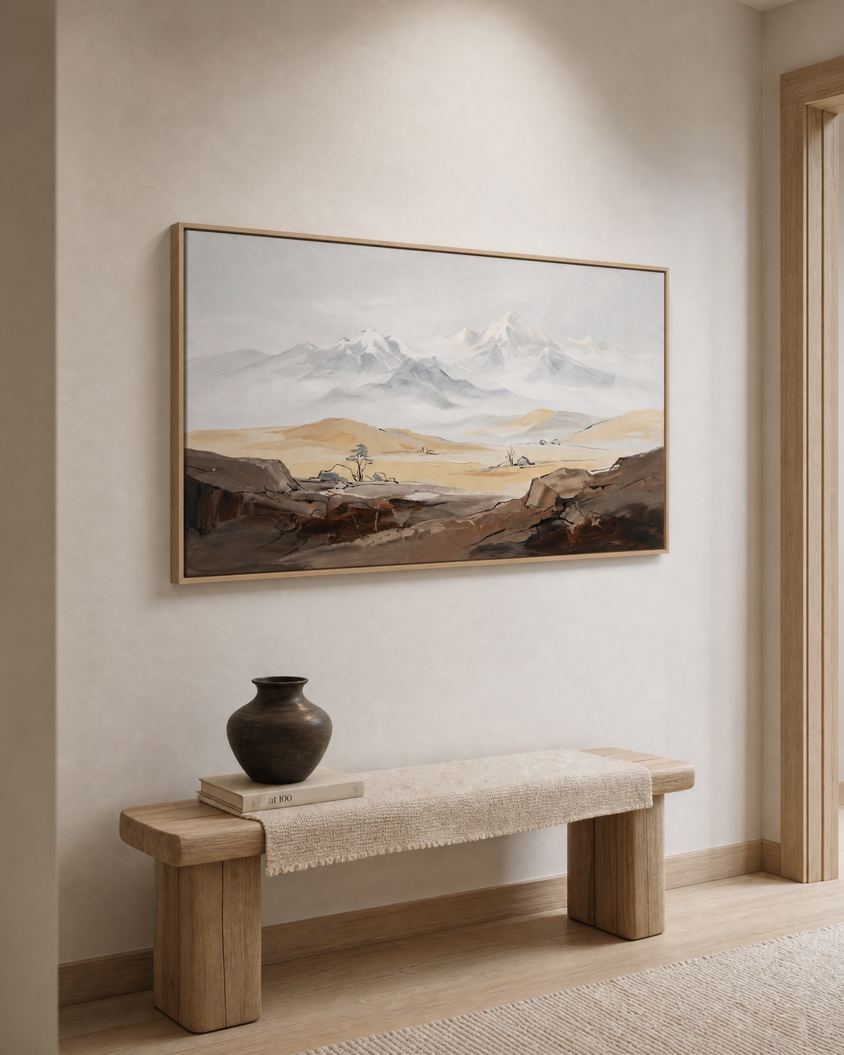 Misty Peaks over Golden Plain