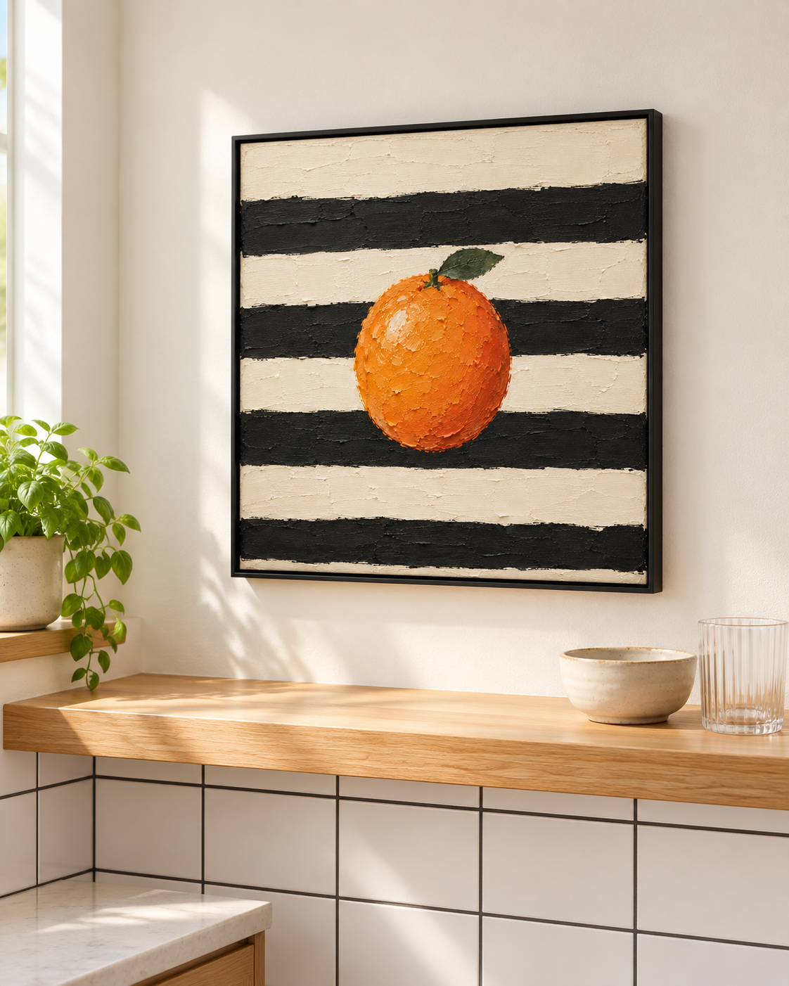 Citrus in Stripes — Orange Still Life Painting