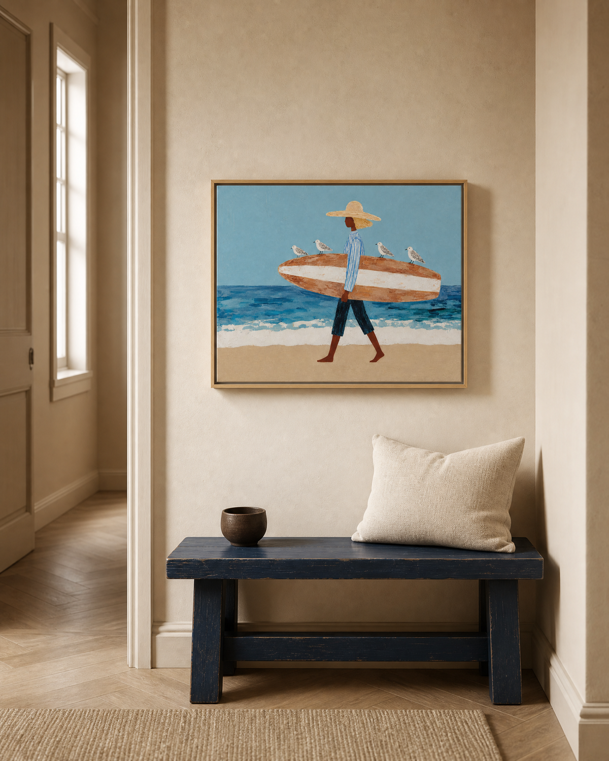 Surfer Girl with Seagulls