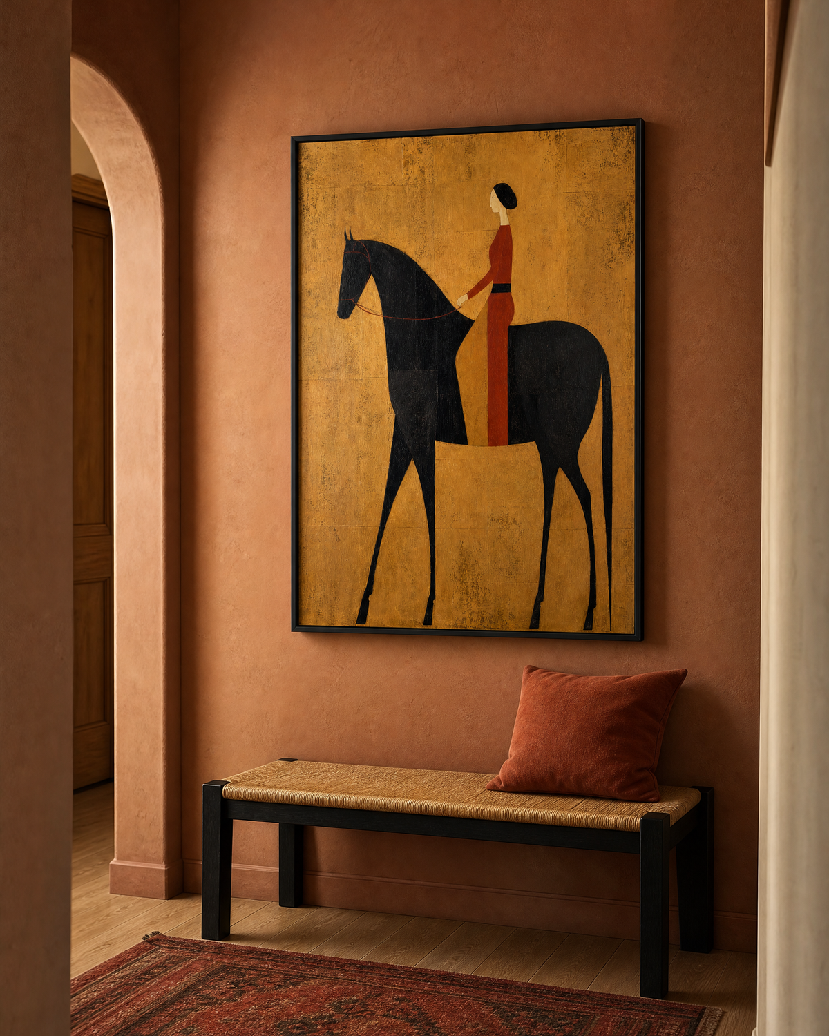 Rider in Terracotta on Golden Ochre Ground