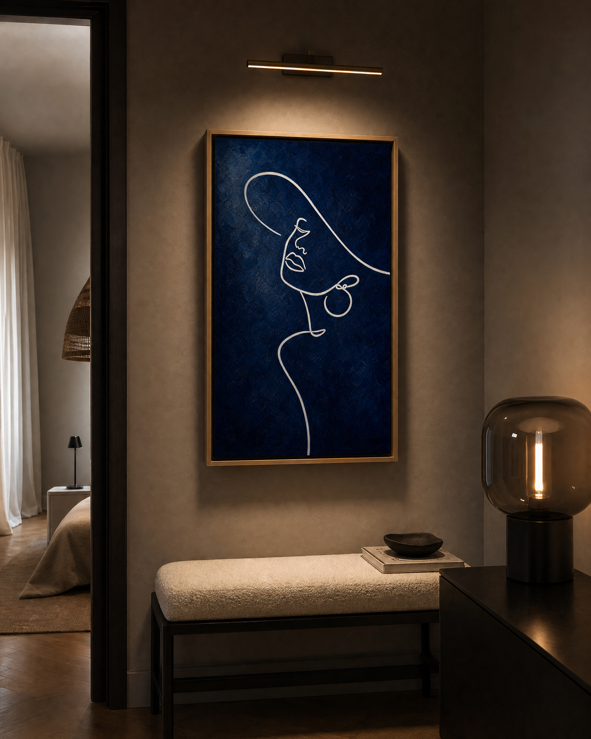 Midnight Muse — Single-Line Portrait in Navy