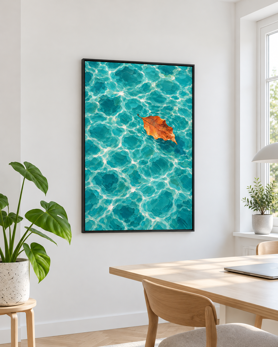 Amber Leaf on Turquoise Water