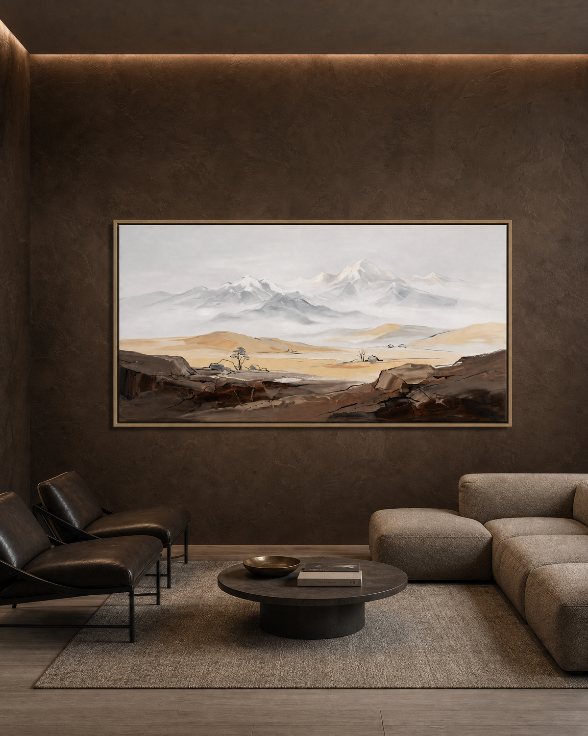 Misty Peaks over Golden Plain