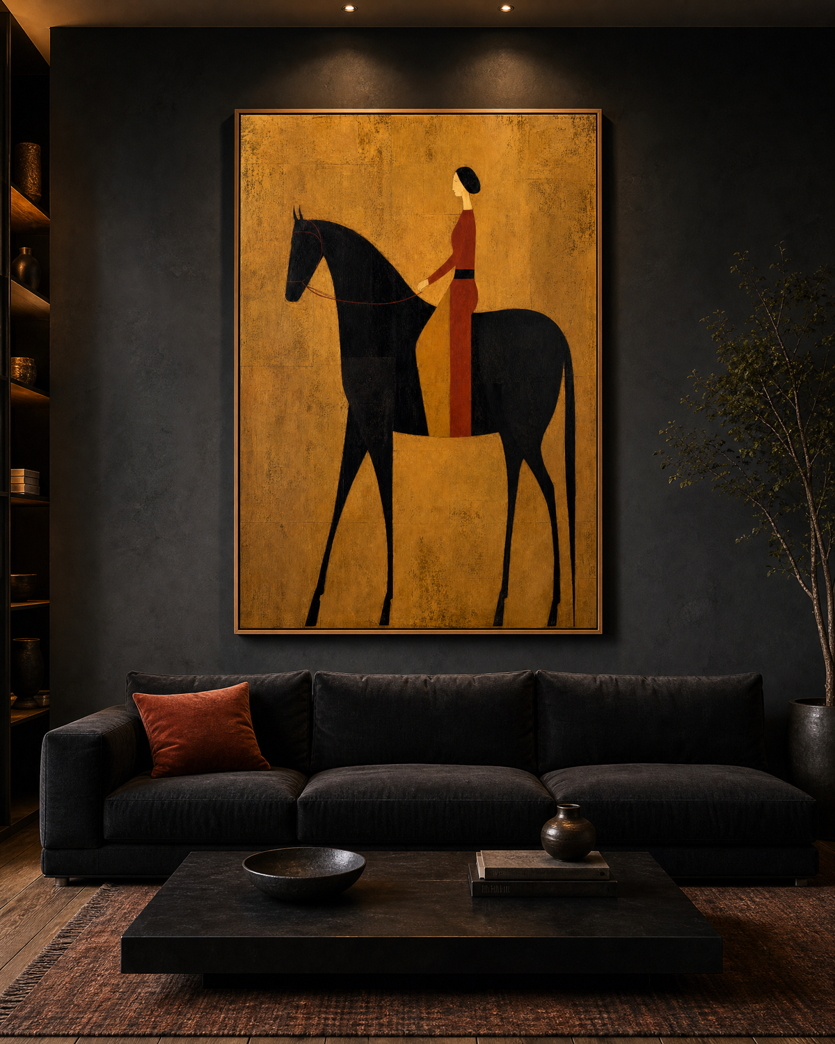 Rider in Terracotta on Golden Ochre Ground