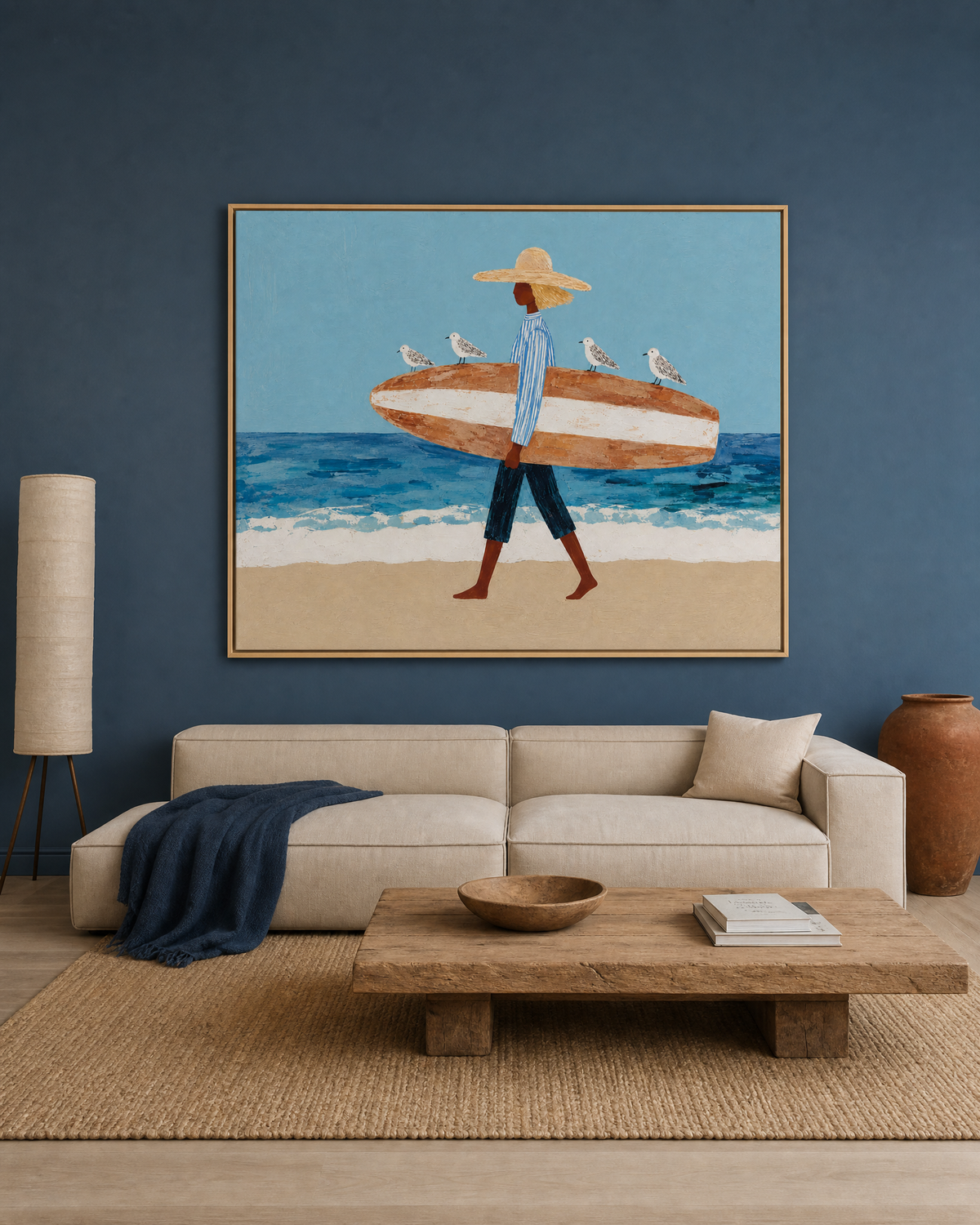 Surfer Girl with Seagulls