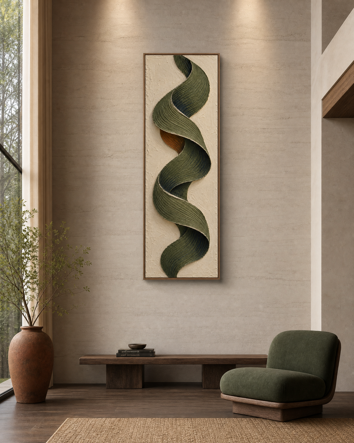 Olive Ribbon — Tall Abstract Painting