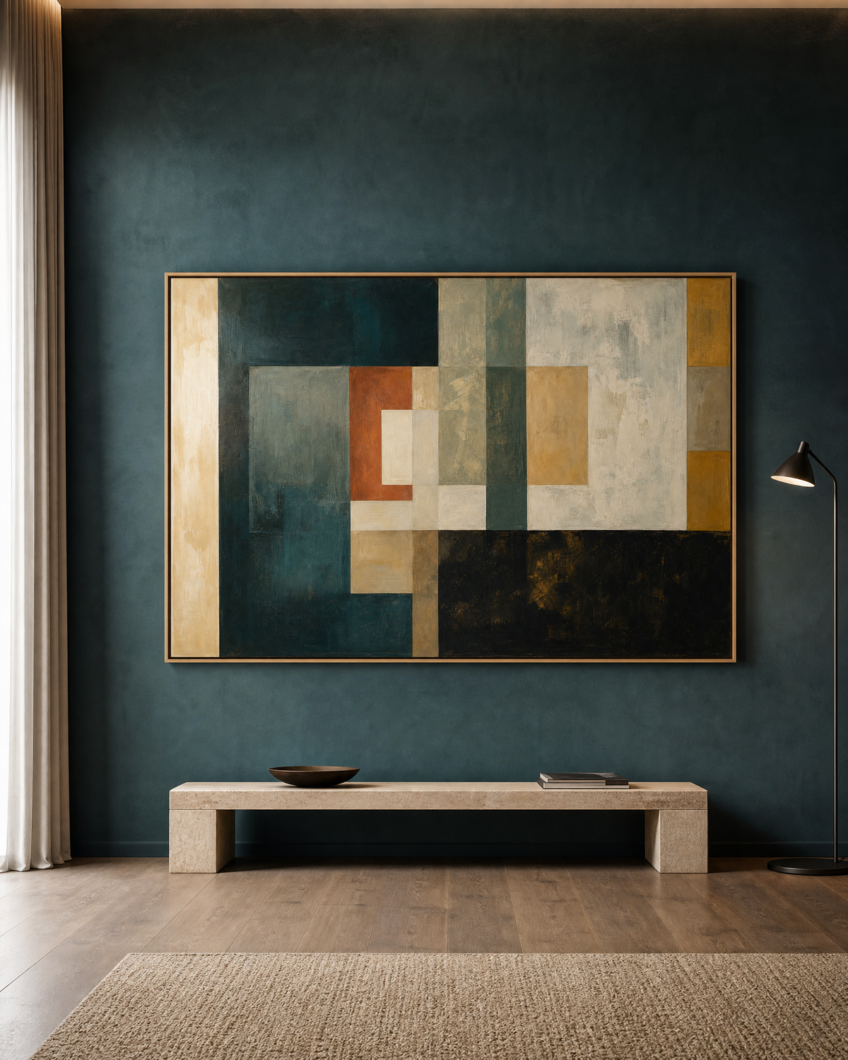 Quiet Grid in Teal and Ochre
