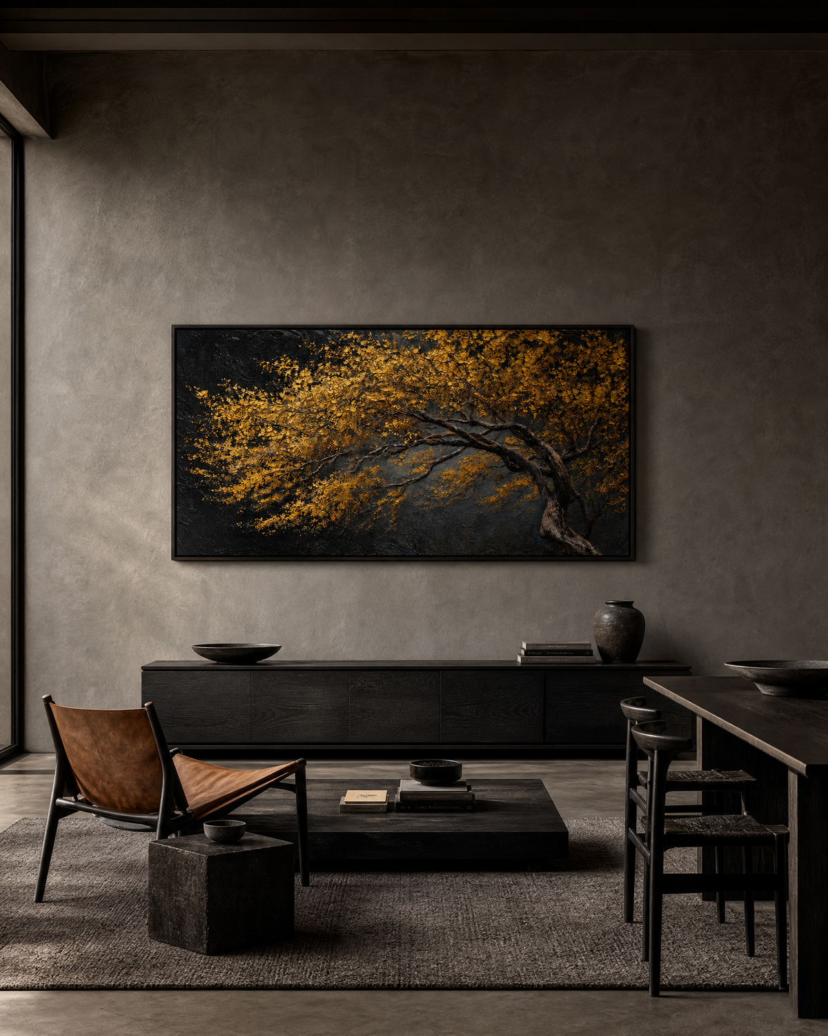 Golden Blossom Tree on Charcoal