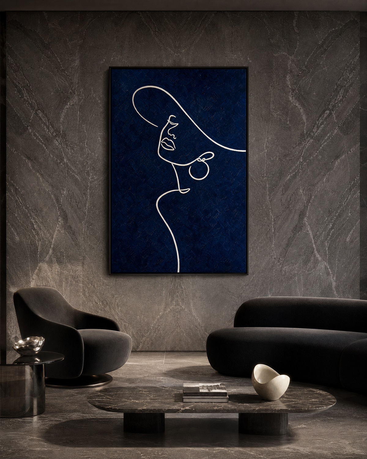 Midnight Muse — Single-Line Portrait in Navy