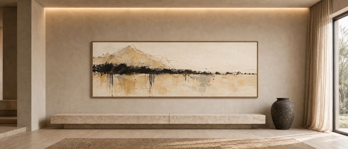 Quiet Mountain Reflections — Panoramic Landscape Painting