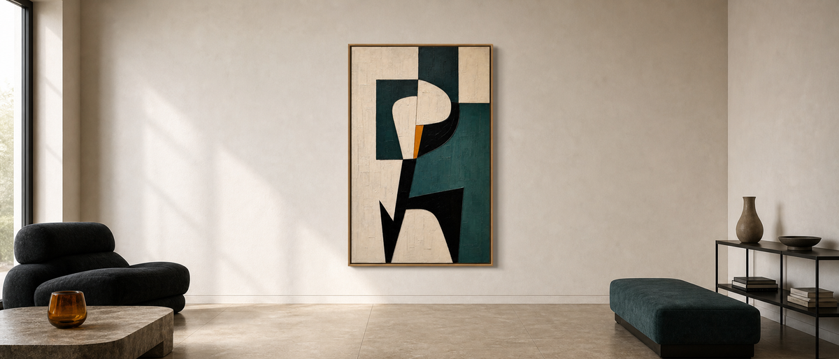 Teal and Ivory Abstract Form Study