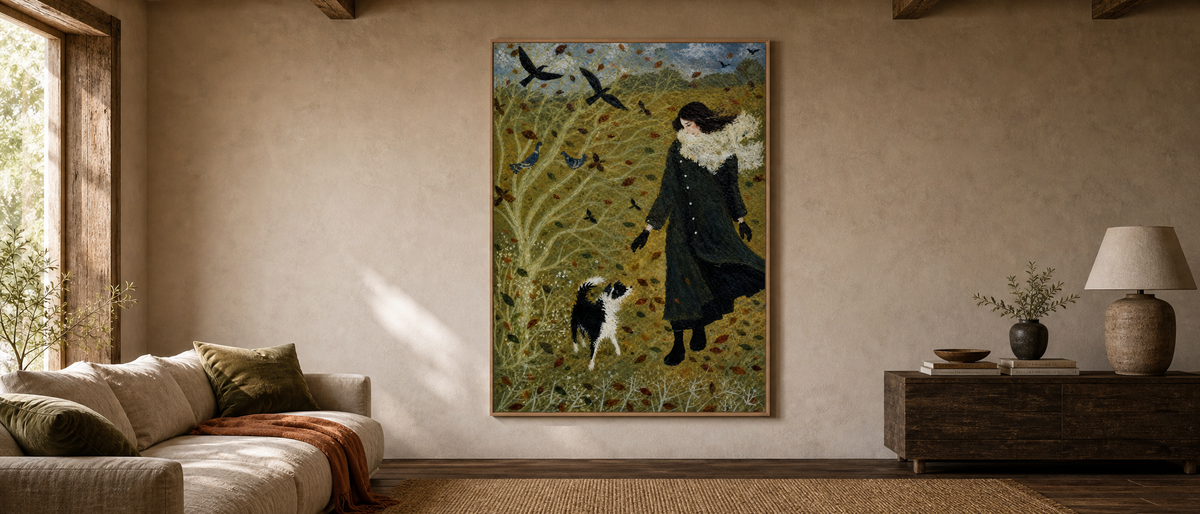 Autumn Walk with Border Collie