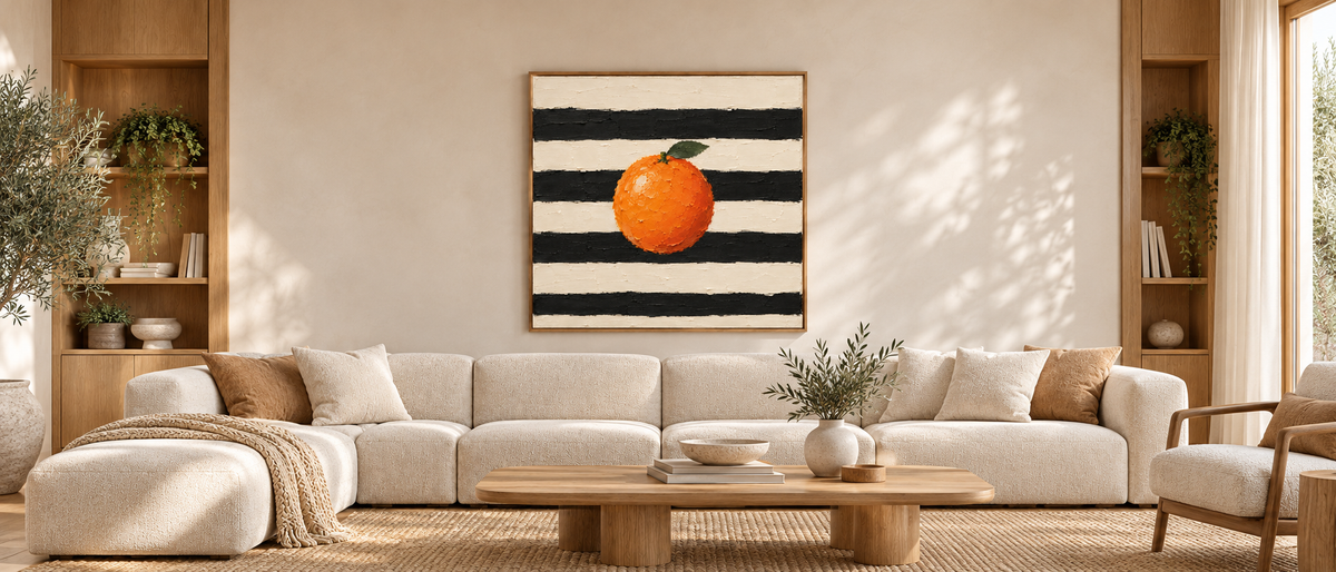 Citrus in Stripes — Orange Still Life Painting