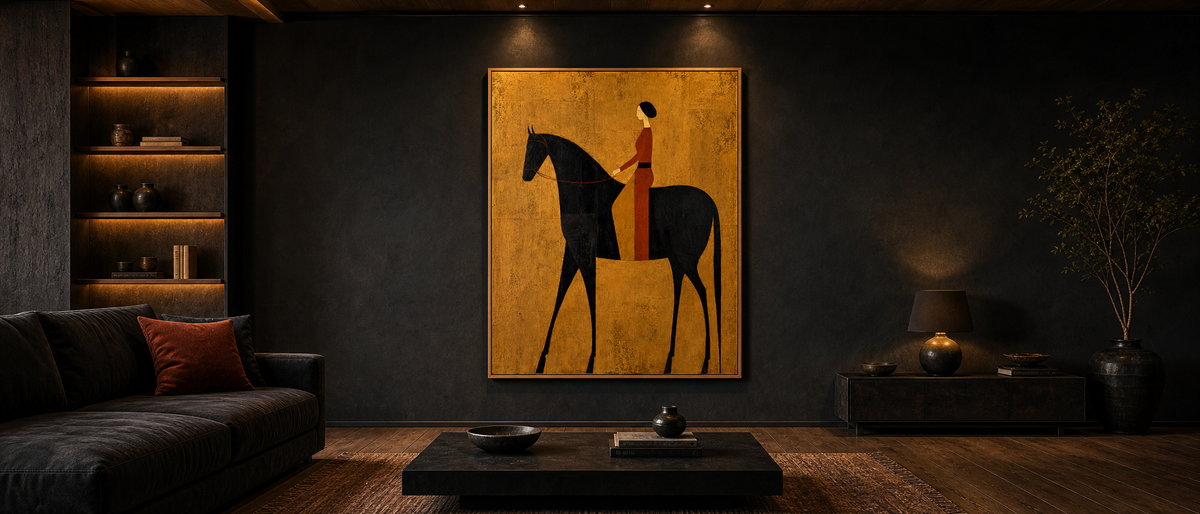 Rider in Terracotta on Golden Ochre Ground