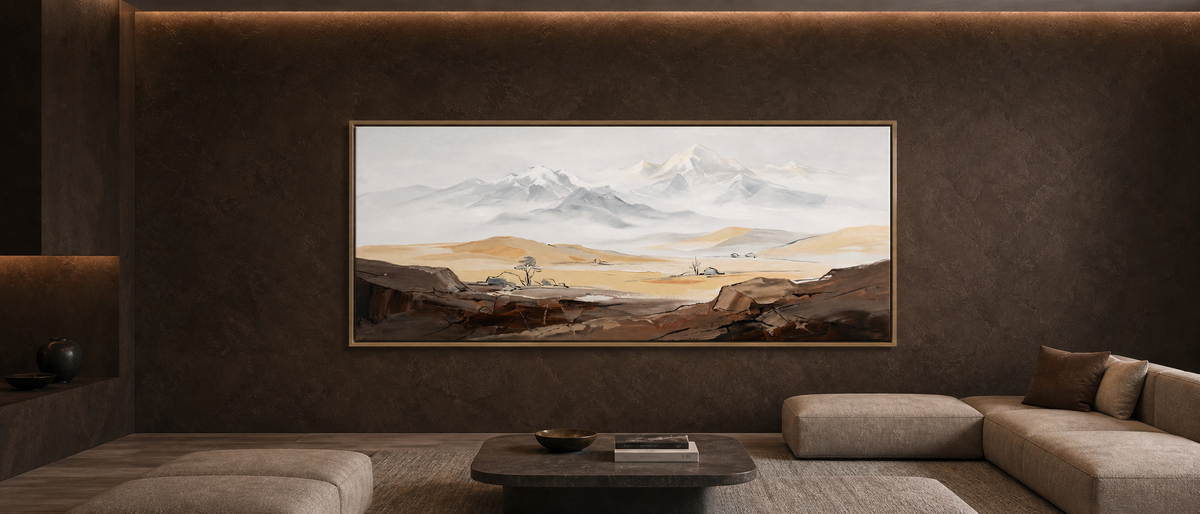 Misty Peaks over Golden Plain